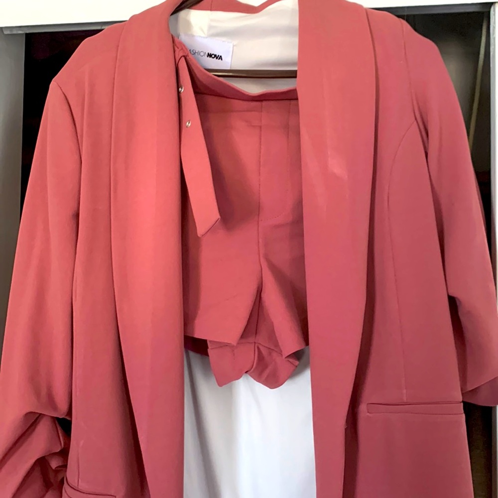 Pink XL blazer shorts set